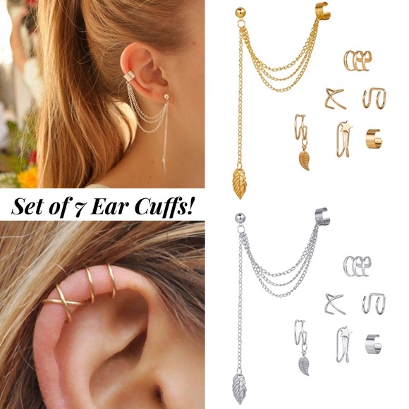 Jewelry - 7 Pcs Ear Cuff Set Dangle Feather Star Earring